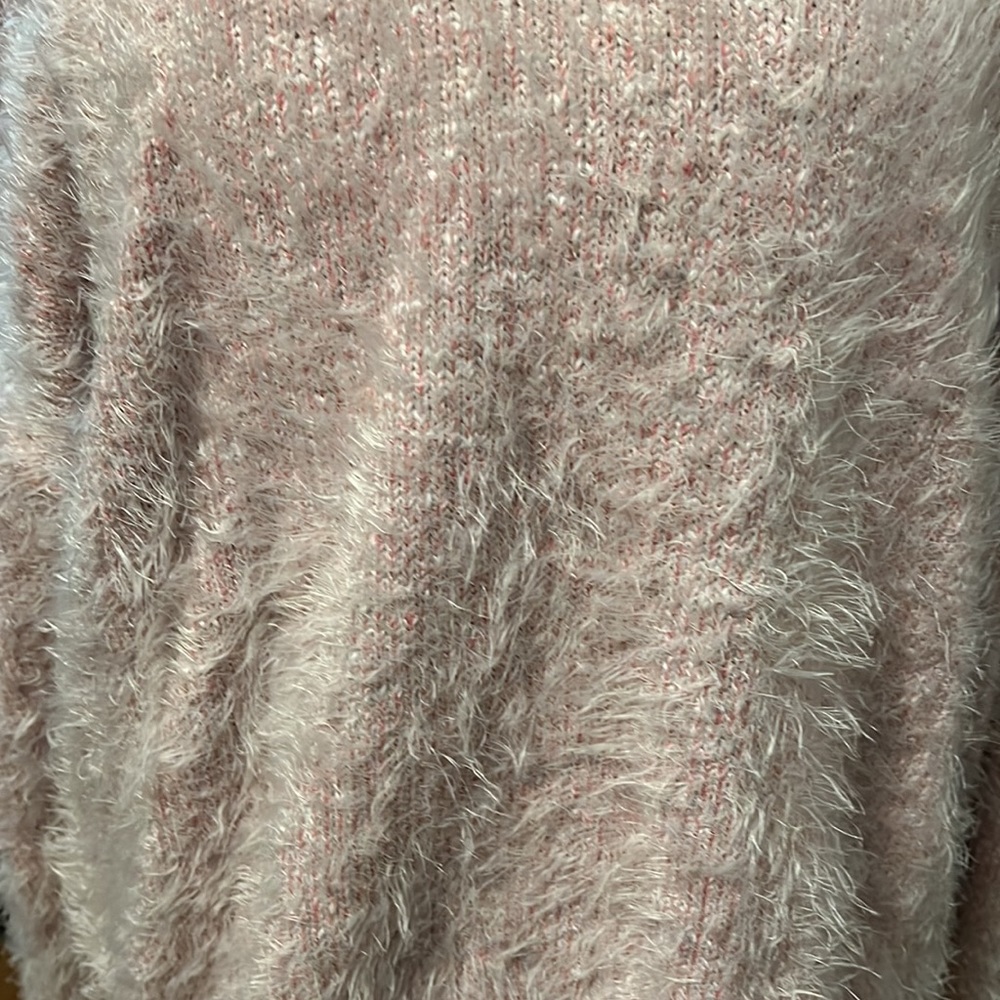 Express pink fuzzy heavyweight high low sweater with cold shoulder openings - Picture 2 of 4